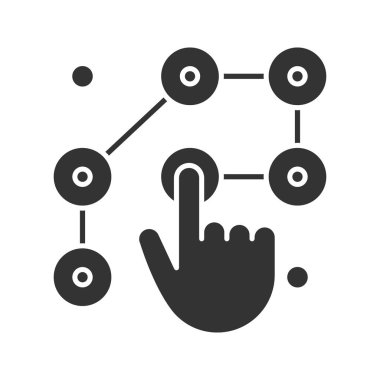 Kilit desen glif simgesi. El giren smartphone parola. Siluet simge. Negatif alan. İzole vektör çizim