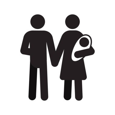 Aile siluet simge. Anne, baba ve yeni doğan çocuk. Ebeveynlik. İzole vektör çizim