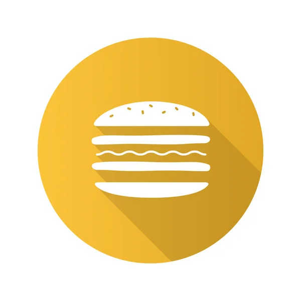 Burger Kesit Düz Tasarım Uzun Gölge Glif Simgesi Sandviç Hamburger — Stok Vektör