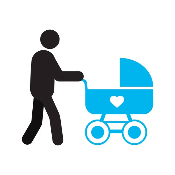 Vader Met Kinderwagen Silhouet Pictogram Vaderschap Geïsoleerde Vectorillustratie — Stockvector