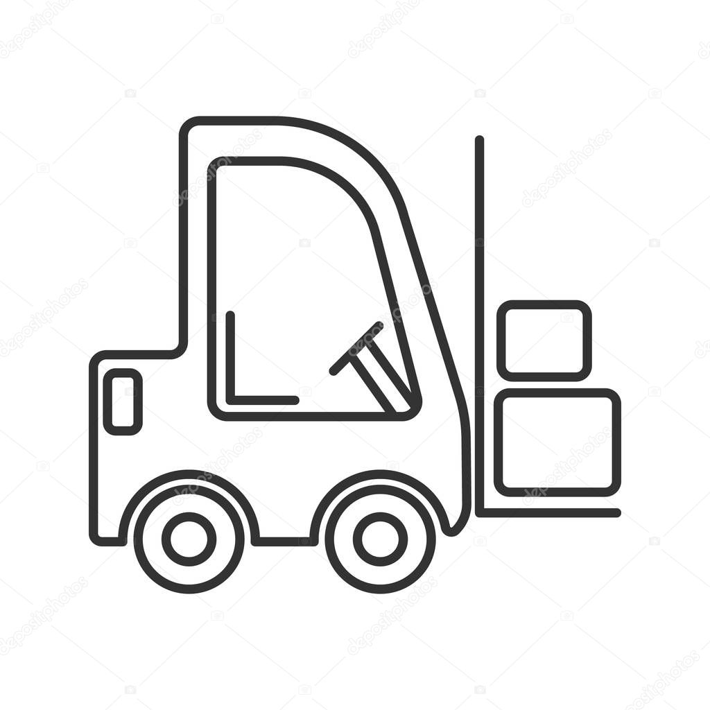 Forklift linear icon. Lift truck. Thin line illustration. Fork hoist. Contour symbol. Vector isolated outline drawing