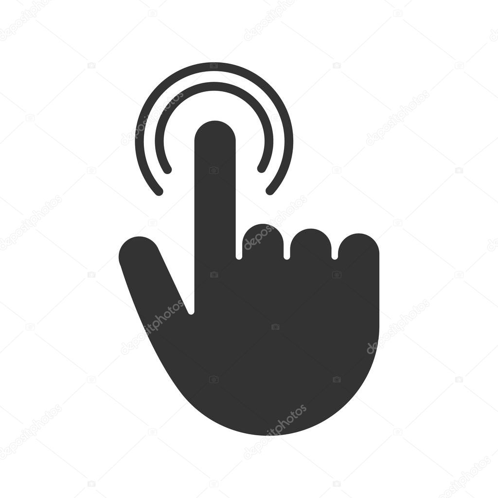 Double tap touch gesture glyph icon. Silhouette symbol. Hold and press button. Negative space. Vector isolated illustration