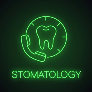 Diş hekimi ile randevu neon ışığı simgesi yapma. Yakışıklı diş ile. Stomatology parlayan işaret. İstek-e doğru diş Kliniği. İzole vektör çizim