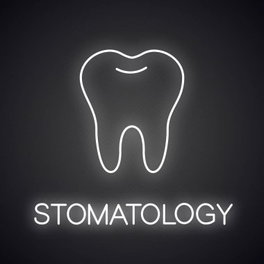 Sağlıklı diş neon ışığı simgesi. İşareti parlayan. İzole vektör çizim