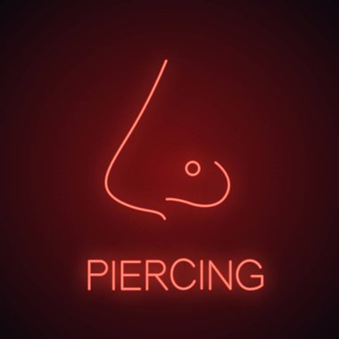 Deldi burun neon ışığı simgesi. Hızma. Parlayan işaret piercing. İzole vektör çizim