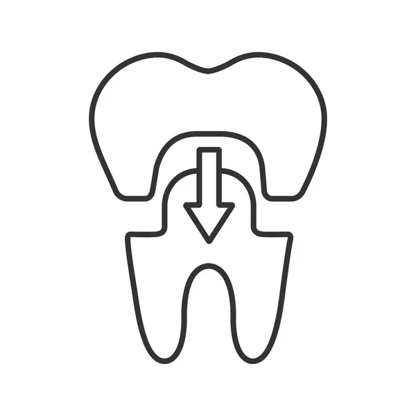 Tandheelkundige Kroon Met Beneden Lineaire Pijlpictogram Illustratie Van Dunne Lijn — Stockvector