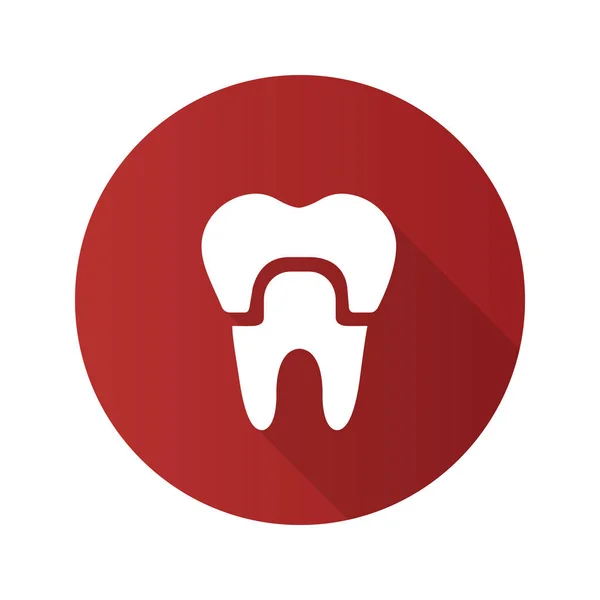 Стоматологическая Коронка Плоского Дизайна Длинная Теневая Икона Восстановление Зубов Векторный — стоковый вектор