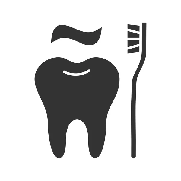 Корректные Зубы Чистящие Иконку Глифа Символ Силуэта Зуб Зубной Щеткой — стоковый вектор