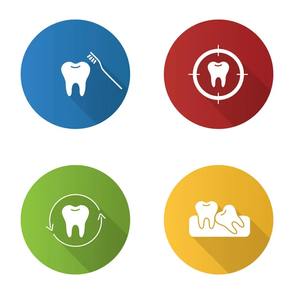 Dentistry Flat Design Long Shadow Glyph Icons Set Stomatology Teeth — Stock Vector
