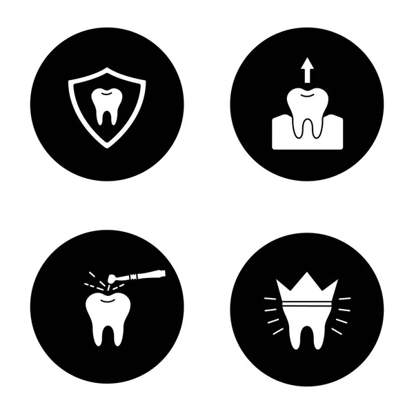 Ensemble Icônes Glyphe Dentisterie Stomatologie Protection Des Dents Extraction Dentaire — Image vectorielle