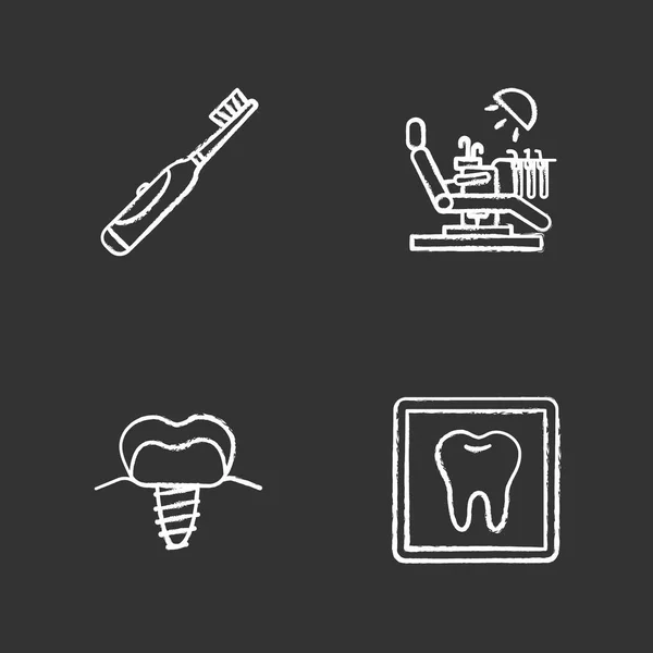 Dentistry Chalk Icons Set Stomatology Electric Toothbrush Teeth Ray Stomatological — Stock Vector