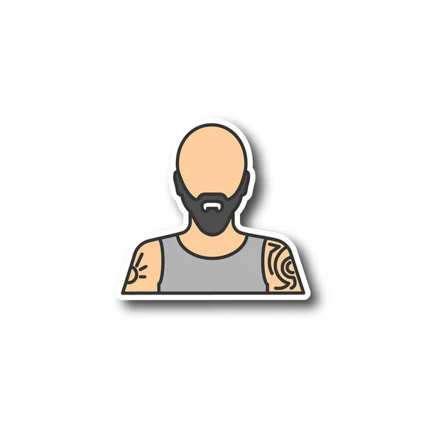 Tatoueur Patch Tatoueur Homme Corps Tatoué Autocollant Couleur Illustration Vectorielle — Image vectorielle