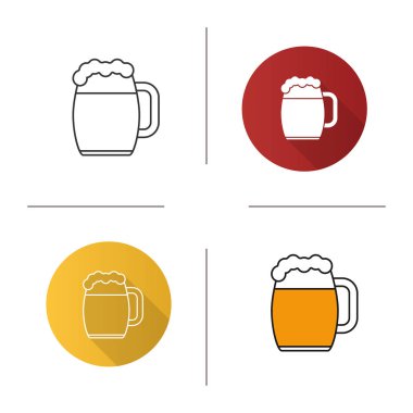 Bira kupa simgesi. Tasarım, doğrusal düz ve stilleri renk. Ale. İzole vektör çizimler