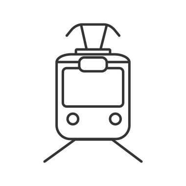Tramvay doğrusal simgesi. İnce hat illüstrasyon. Tramvaya, tramvay. Tramvay. Kontur sembolü. Çizim vektör izole anahat