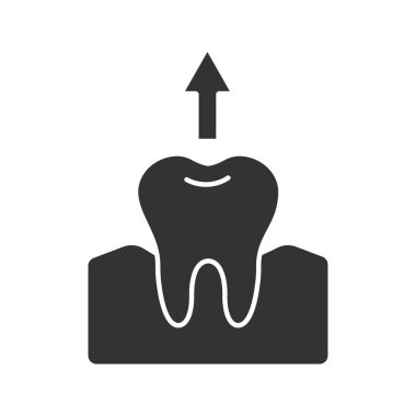 Diş çıkarma glif simgesi. Diş çekme. Siluet simge. Negatif alan. İzole vektör çizim
