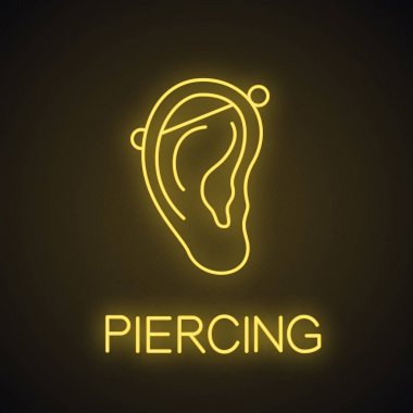 Endüstriyel piercing neon ışığı simgesi. İşareti parlayan. Deldi kulak kıkırdak. İzole vektör çizim