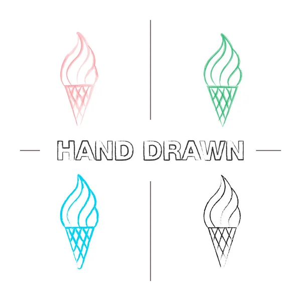 Conjunto Ícones Desenhados Mão Sorvete Pincel Cor Ilustrações Esboçadas Vetoriais — Vetor de Stock