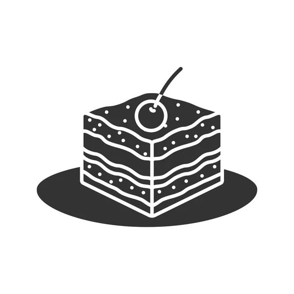 Icône Glyphe Tiramisu Gâteau Cerise Symbole Silhouette Espace Négatif Illustration — Image vectorielle