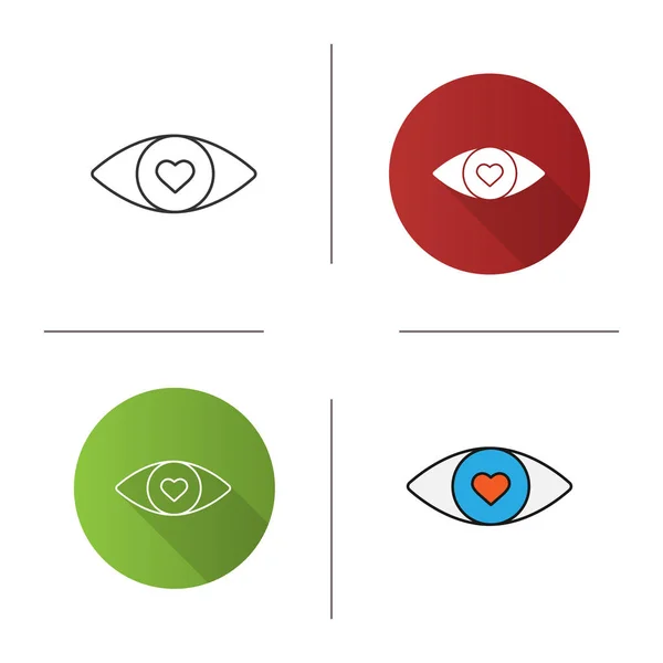 Human Eye Heart Icon Flat Design Linear Color Styles Fallen — Stock Vector