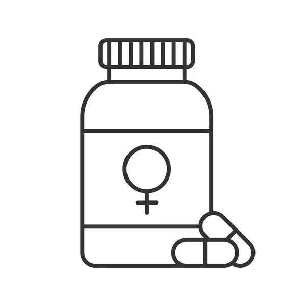 女性药丸瓶线形图标 细线插图 轮廓符号 矢量隔离轮廓图 — 图库矢量图片