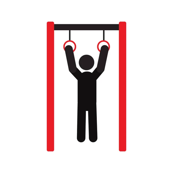 Hombre Entrenando Con Anillos Gimnasia Silueta Icono Haciendo Para Arriba — Vector de stock