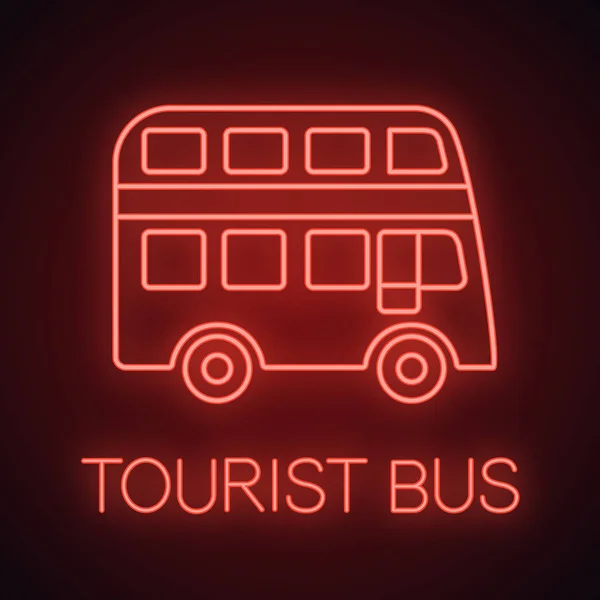 Doppeldeckerbus Neonlicht Ikone Leuchtendes Zeichen Bus Mit Zwei Stockwerken Vektor — Stockvektor