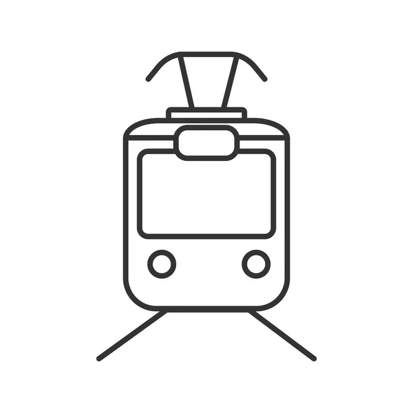 トラム線形アイコン 細い線の図 路面電車 市街電車 トロリー車 輪郭のシンボル ベクトル分離外形図 — ストックベクタ