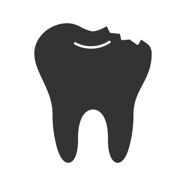 Broken tooth glyph icon. Chipped tooth. Silhouette symbol. Negative space. Vector isolated illustration