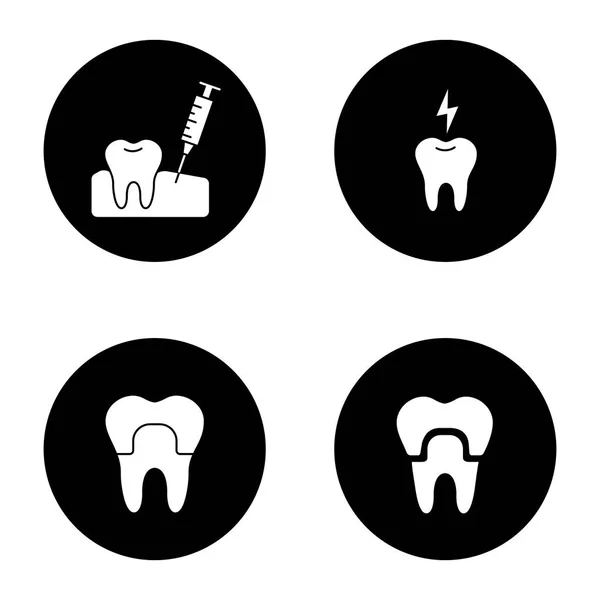 Ensemble Icônes Glyphe Dentisterie Stomatologie Injection Gomme Couronne Dentaire Mal — Image vectorielle