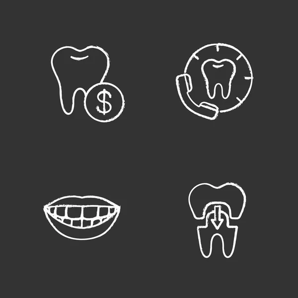 Conjunto Ícones Giz Odontológico Estomatologia Preços Serviço Odontológico Chamando Dentista —  Vetores de Stock