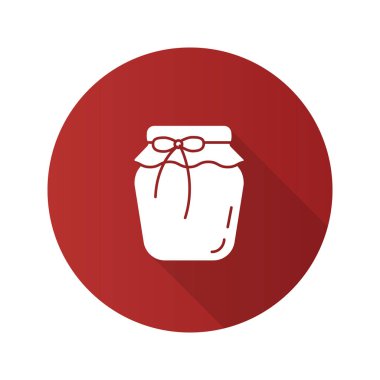 Çilek reçeli kavanoz düz tasarım uzun gölge glif simgesi