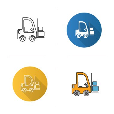 Beyaz arka plan üzerinde farklı tarzlarda forklift simgesi