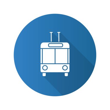 Troleybüs önünde düz tasarım uzun gölge glif simgesi göster