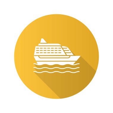 Cruise gemi düz tasarım uzun gölge glif simgesi 