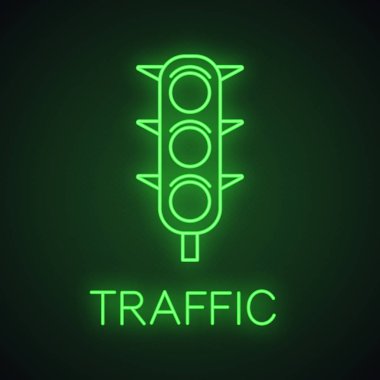 Trafik ışıkları neon ışığı simgesi siyah arka plan üzerine