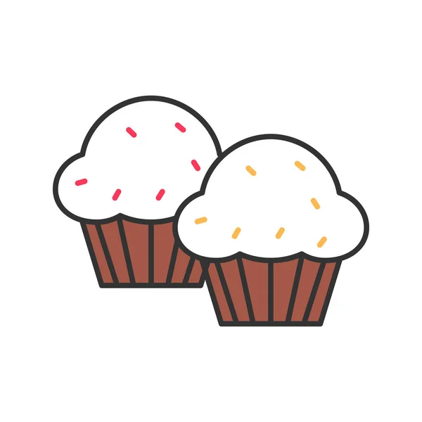 Cupcakes Színes Ikon Fehér Háttér — Stock Vector