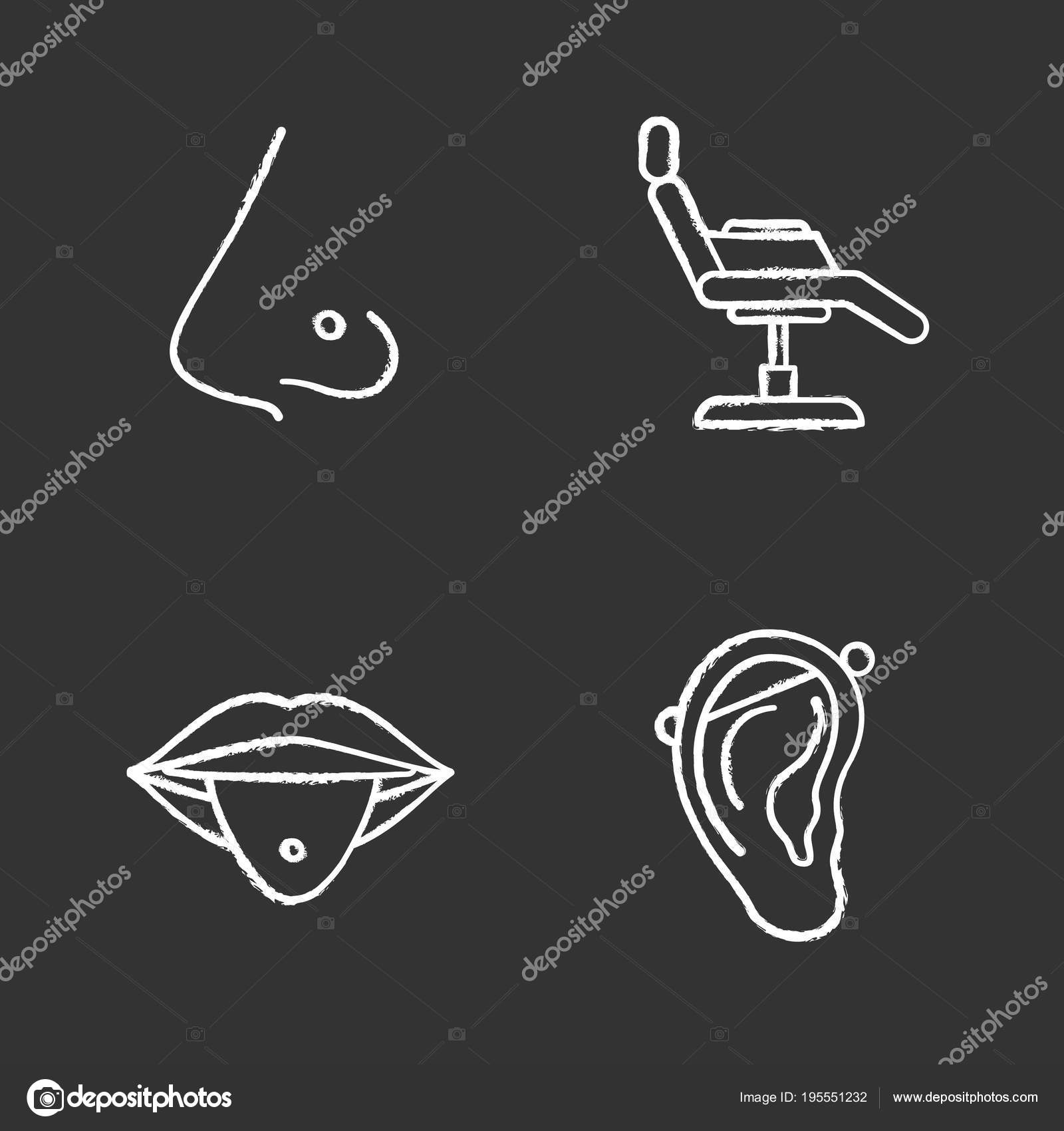 Conjunto Icones Estudio Tatuagem Piercing Nariz Lingua