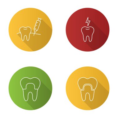 Diş Hekimliği düz doğrusal uzun gölge Icons set 