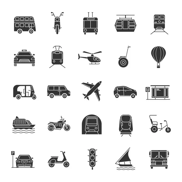 Iconos Glifo Transporte Público Sobre Fondo Blanco — Vector de stock