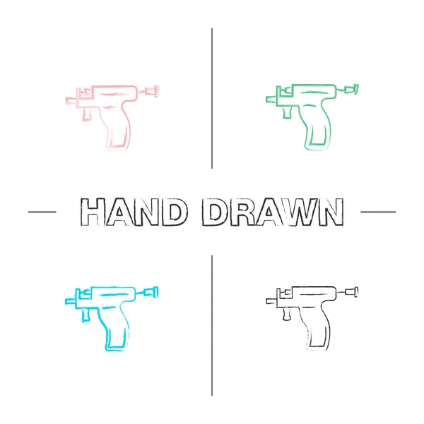 Piercing Pistol Hand Dras Ikoner Anger — Stock vektor