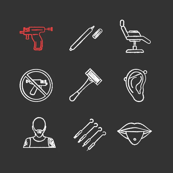 Set Icônes Craie Studio Tatouage Surligneur Chaise Tatouage Interdiction Pistolet — Image vectorielle