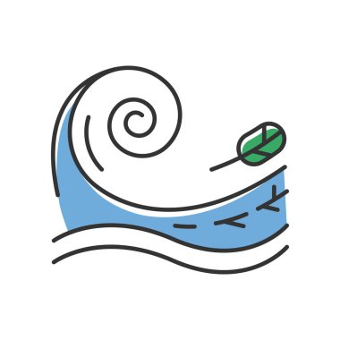 Tsunami mavi renk ikonu. Deniz fırtınası. Su sıçraması. Zemin harika. Gel-git. Ani sel. Ani ve yıkıcı su hareketi. Okyanus ağır dalga ve yaprak. İzole vektör illüstrasyonu
