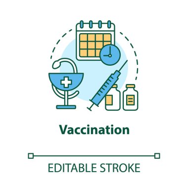 Aşı konsepti ikonu. Güvenli seks. Tıbbi enjeksiyon. Eczacılık aşısı. Erkek, kadın sağlık hizmeti fikri ince çizgi çizimi. Vektör izole çizim. Düzenlenebilir vuruş