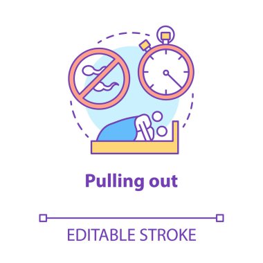 Konsept simgesi çıkarılıyor. Güvenli seks. Hamileliği önleme. Samimi bir ilişki. Erkek, kadın sağlık hizmeti fikri ince çizgi çizimi. Vektör izole çizim. Düzenlenebilir vuruş