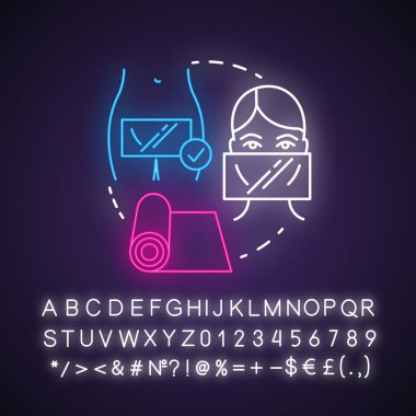 Barajların aydınlık konsept simgesi. Güvenli seks. Kadın sağlık hizmetleri. Rahim hastalığının önlenmesi. Sağlıklı samimi ilişki fikri. Alfabe, sayılar ve sembollerle parlayan işaret. Vektör izole illüstrasyonu