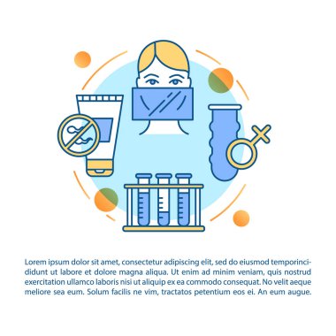 Doğum kontrol makalesi sayfa vektör şablonu. Bu bir koruma. Doğum kontrol hapı. Broşür, dergi, doğrusal simgeli kitapçık tasarımı öğesi. Yazdırma tasarımı. İllüstrasyonları metinle kavra
