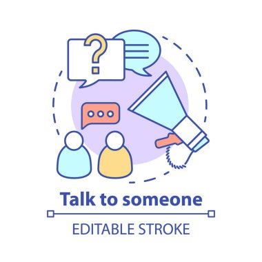 Talk to someone concept icon. Problem discussion broadcast. Friends chat. Spread of information. Human communication idea thin line illustration. Vector isolated outline drawing. Editable stroke