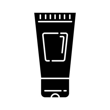 Vücut losyonu sembolü. Depilasyon, bakım sonrası cilalama, nemlendirici ürün. Doğal cilt bakımı. Güzellik tedavisi kozmetik. Siluet sembolü. Boşluk yok. Vektör izole illüstrasyonu