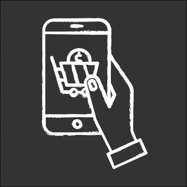 Boutique Ligne Icône Craie Smartphone Main Achat Commande Produits Boutique — Image vectorielle