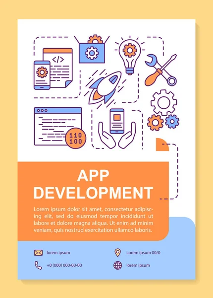 App Utveckling Affisch Mall Layout Programvarukodning Datorprogrammeringsspråk Banner Häfte Broschyr — Stock vektor